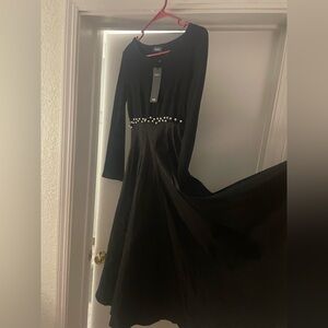 Beautiful Black Chlocolor long dress with pearls S NWT